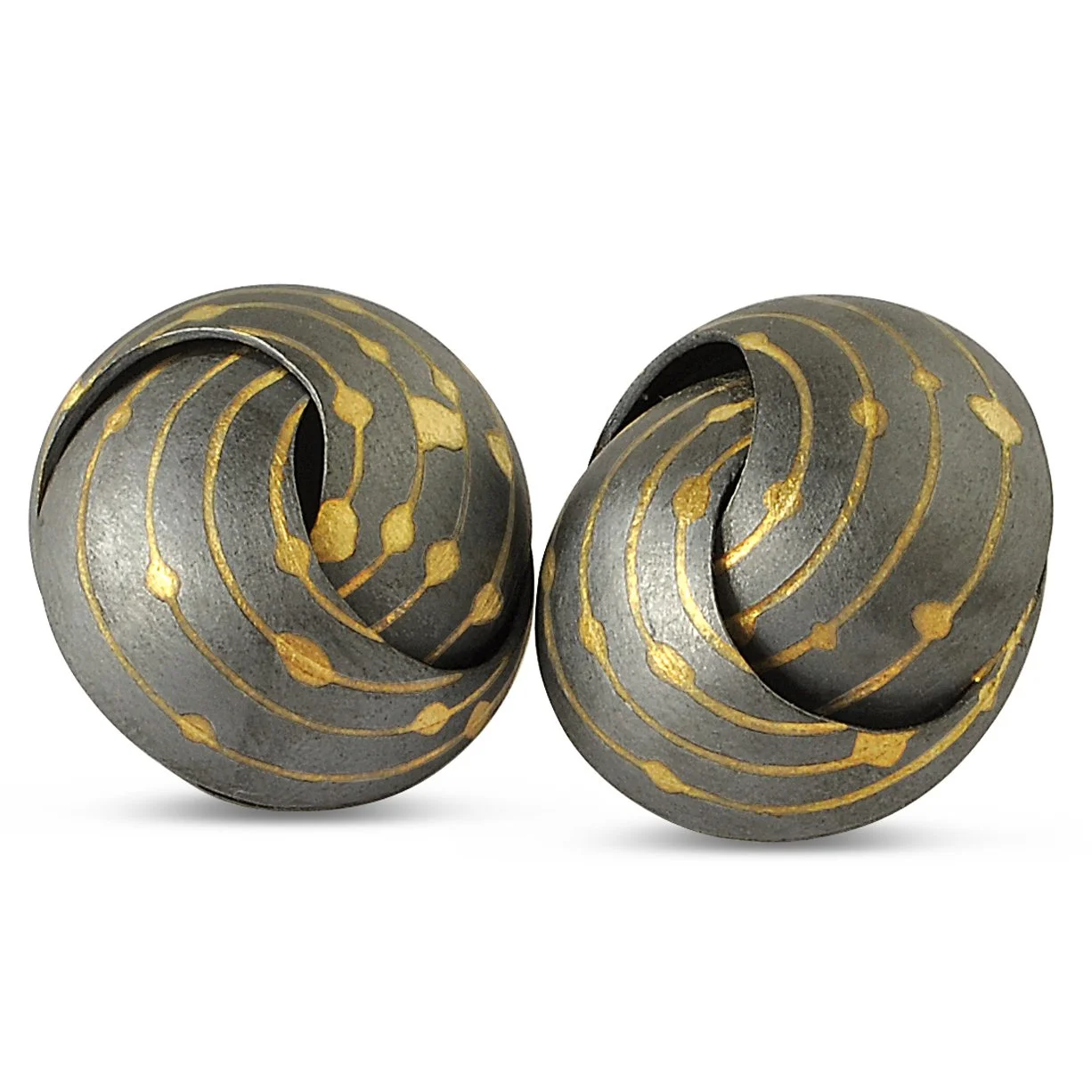 Oxidized Swirl Earrings with lines of 18k Yellow Gold — sarah